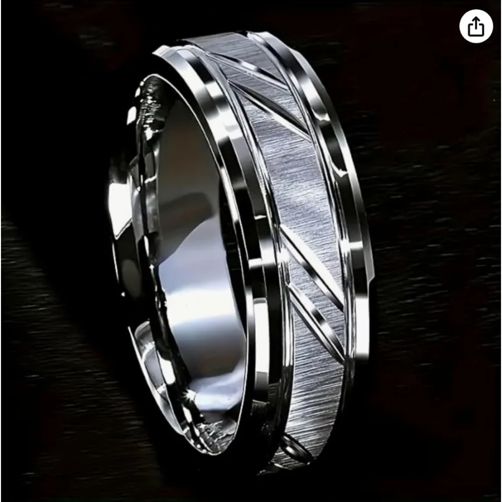 NEW Silver and Black Titanium Steel Ring 8mm Wide Size 9 Mens Ring Only